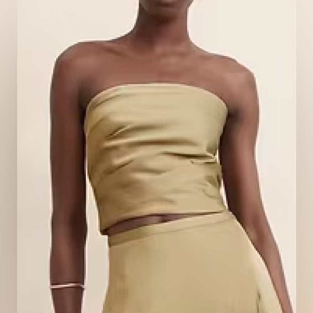 Banana Republic NWT Linen-Blend Golden Tan Slub Satin Crop Top